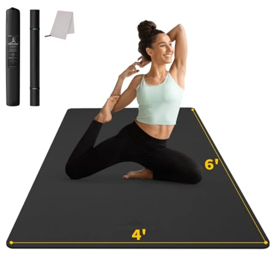 

Large Yoga Mat 6'x4' Extra Wide Workout Mat for Men and Women TPE Material Black Color Non-Slip Surface Thick 0.24''/0.32''/0.4