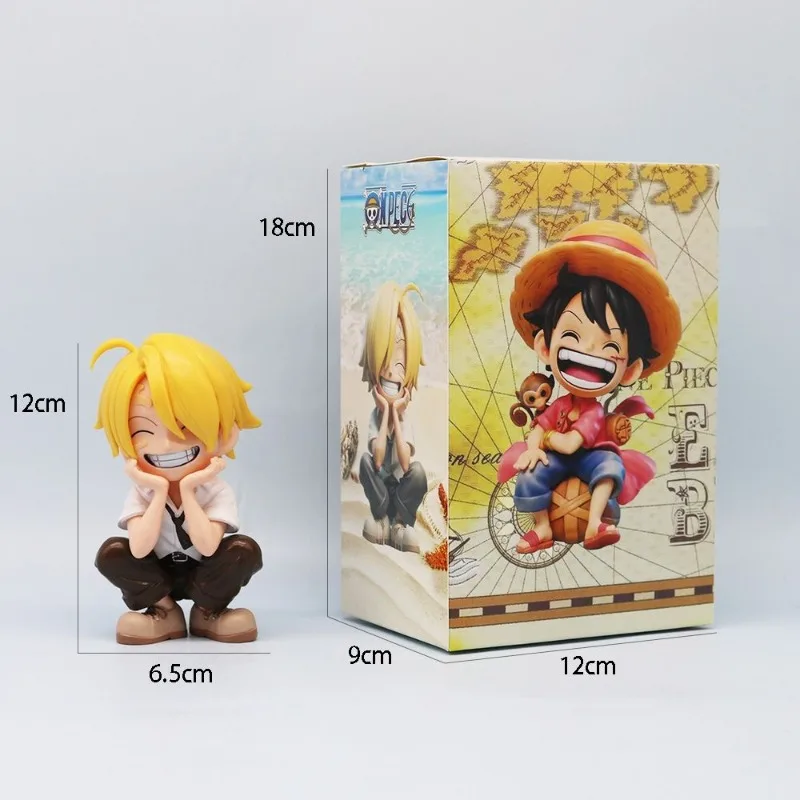

New One Piece anime cute cartoon sitting posture Q version Luffy Zoro Sanji GK hand-made office model Kawaii car ornament gift