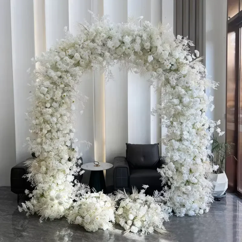 White Rose Arch Wedding Decoration Simulation Hydrangea Floral Gate Western Lawn Arrangement Plastic Model 097 for Party
