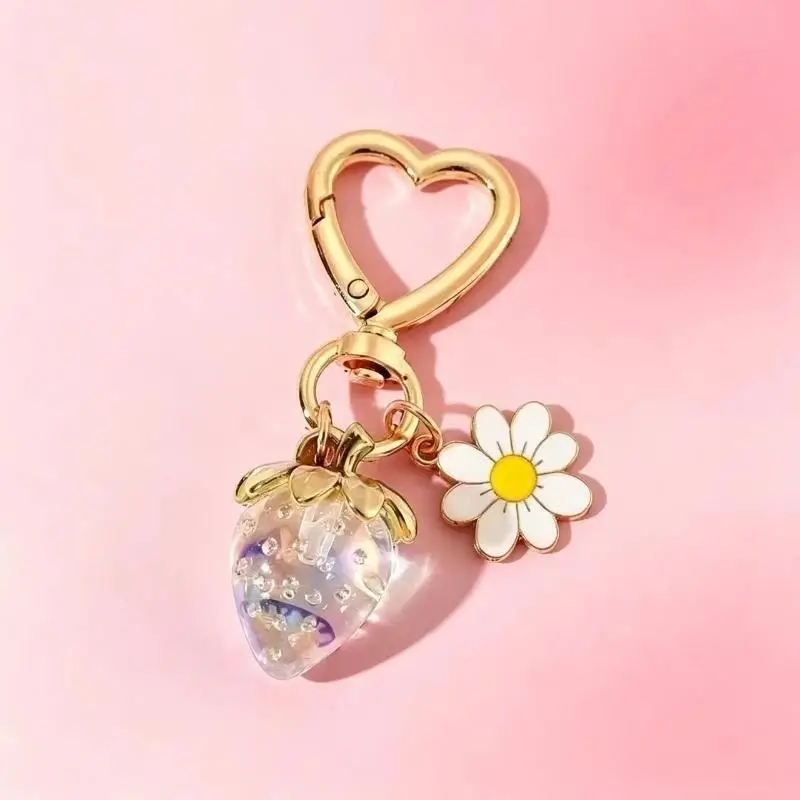 Niedlicher Erdbeer-Herz-Blumen-Schlüsselanhänger Taschenanhänger für Mädchen, Handtaschen-Geschenke, Deko-Accessoires – Detail 9