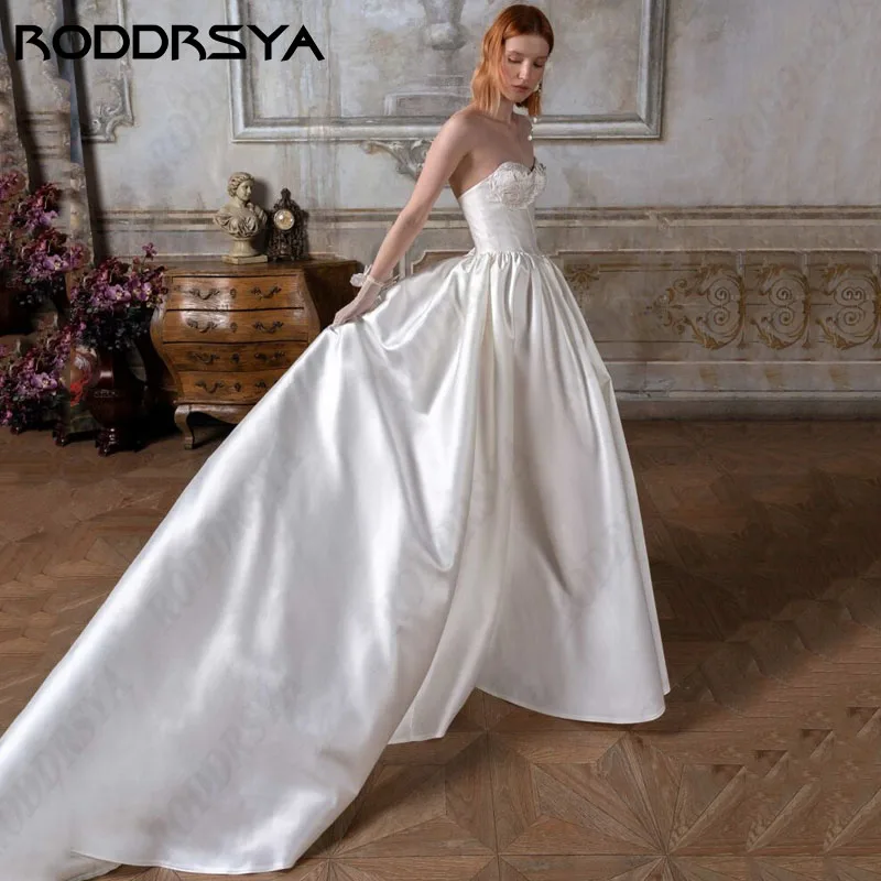 RODDRSYA-vestidos de novia de princesa con lentejuelas sin tirantes, túnicas de línea a de boda, satén suave Vintage, fiesta nupcial hecha a medida, 2024 vestidos de novia de princesa con lentejuelas sin tirantes, túni