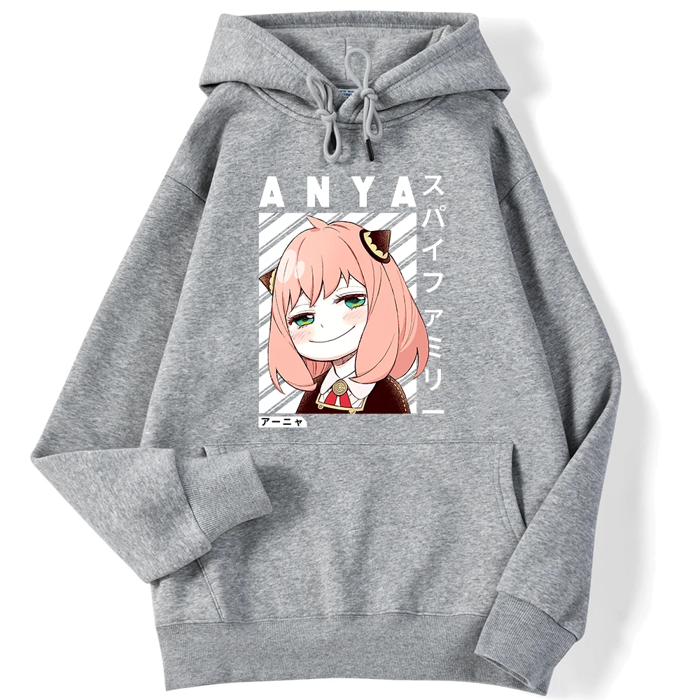 Winter Female Hoodies Anime Anya-Spy X Family Art Printed Sweatshirt Drop Sleeves Pocket Top Strecth Warm Funny Woman Streetwear