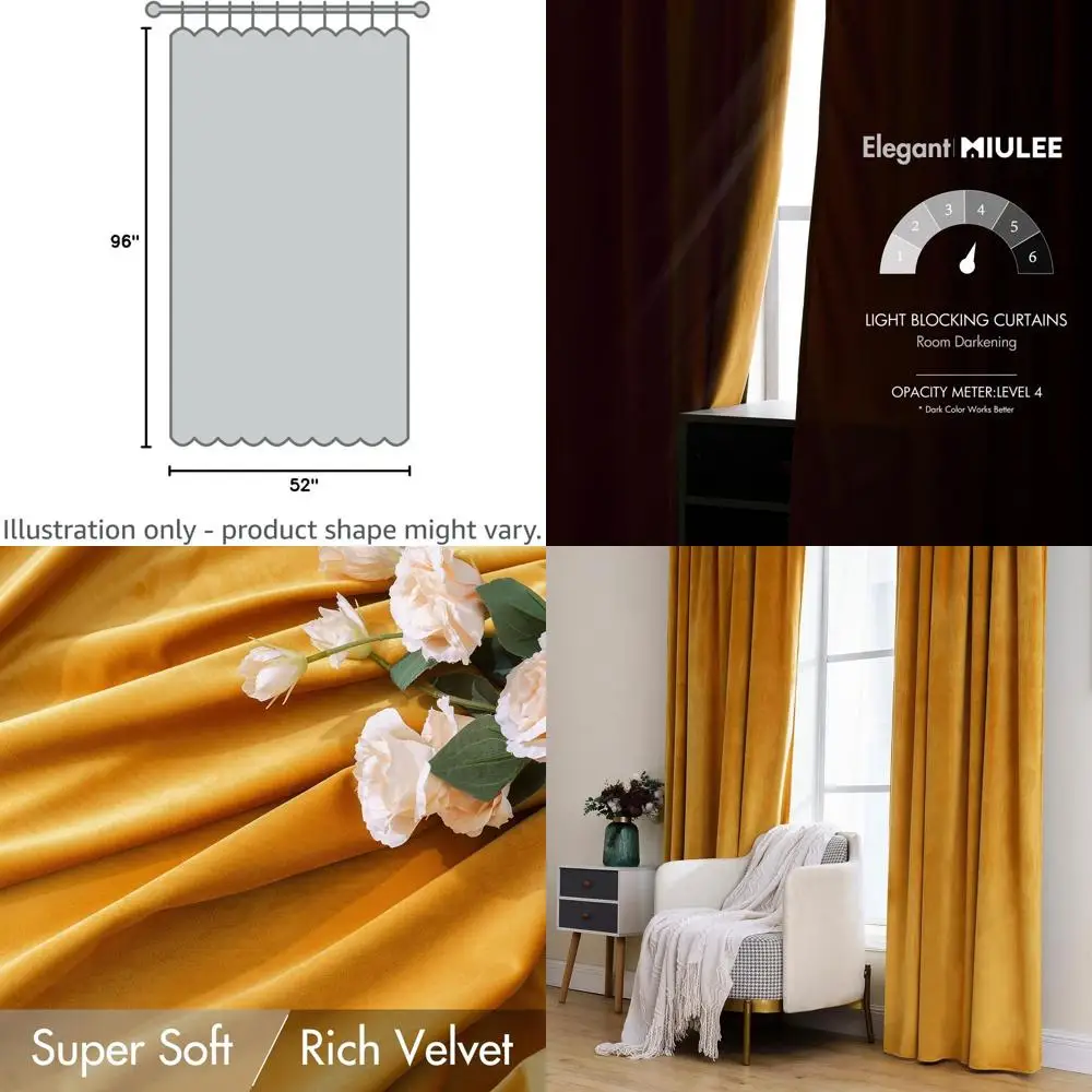 Lujosas cortinas con aislamiento térmico amarillo mostaza 96 con bolsillo para barra y pestaña trasera para decoración de dormitorio de otoño