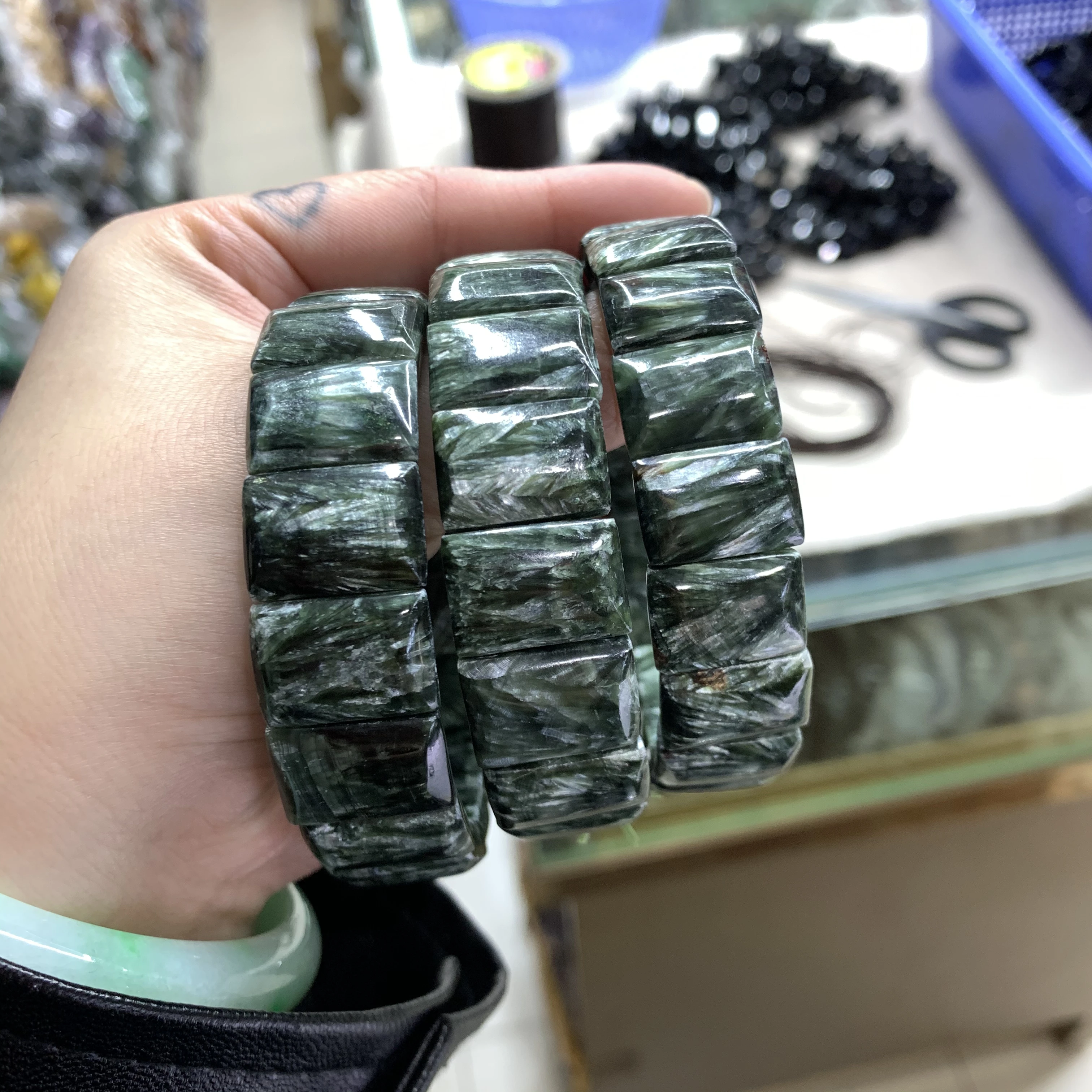 

AAAA Bracelet Russian Seraphinite (Clinochlore) Beads Natural Gemstone Jewelry Bangle For Patry For Woman Gift Wholesale !