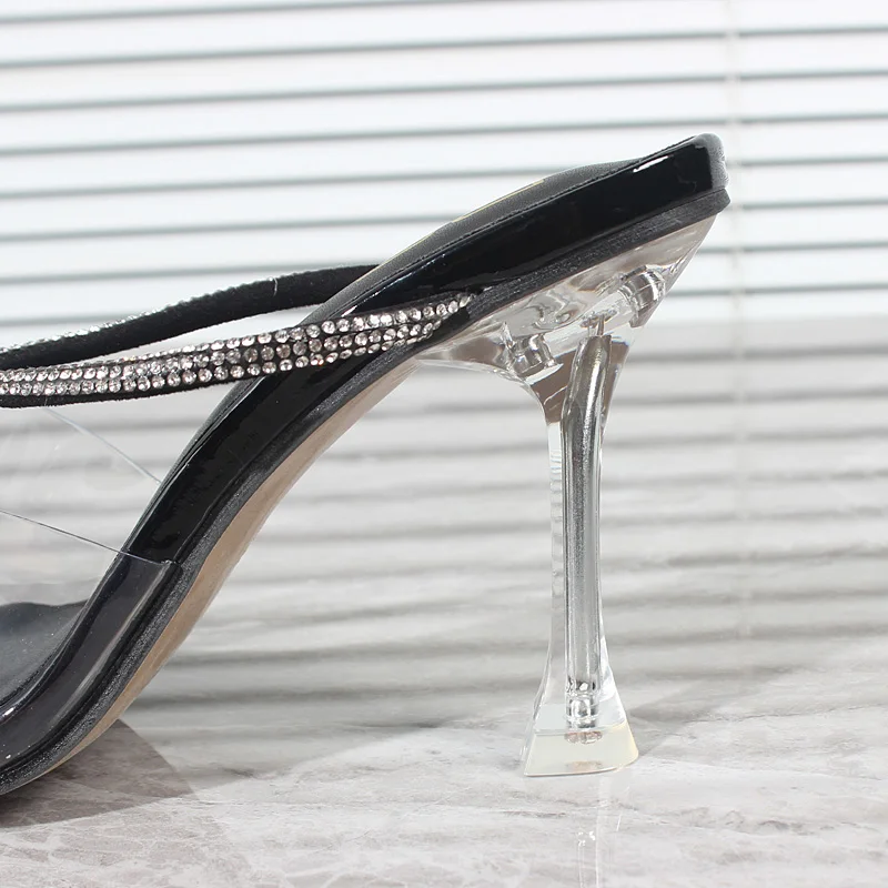 High Heels 2024 Summer New PVC Transparent Crystal Strap women's Sandals Stiletto Fashion Sexy Party Slippers Women Shoes