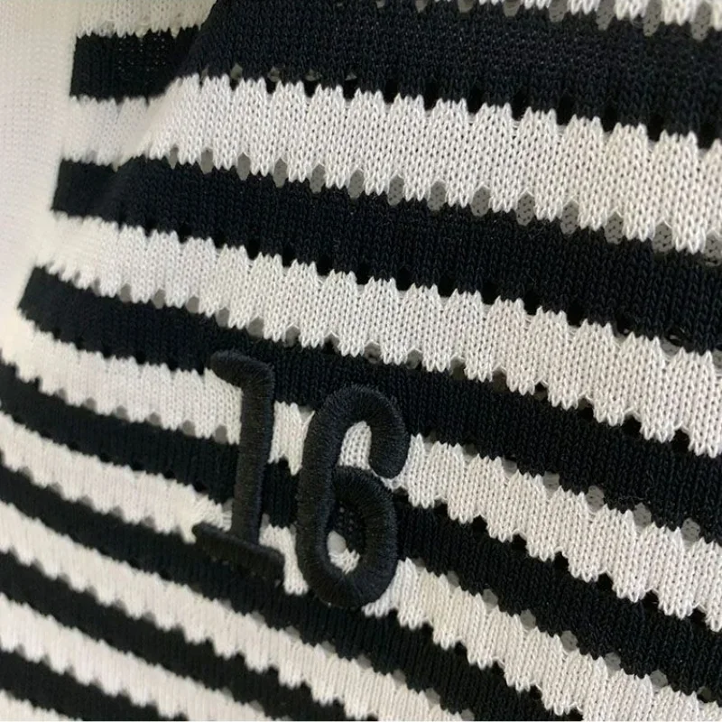 Mulheres manga curta listrado polo camisas verão camiseta oco para fora contraste cores retalhos moda coreana casual versátil topos