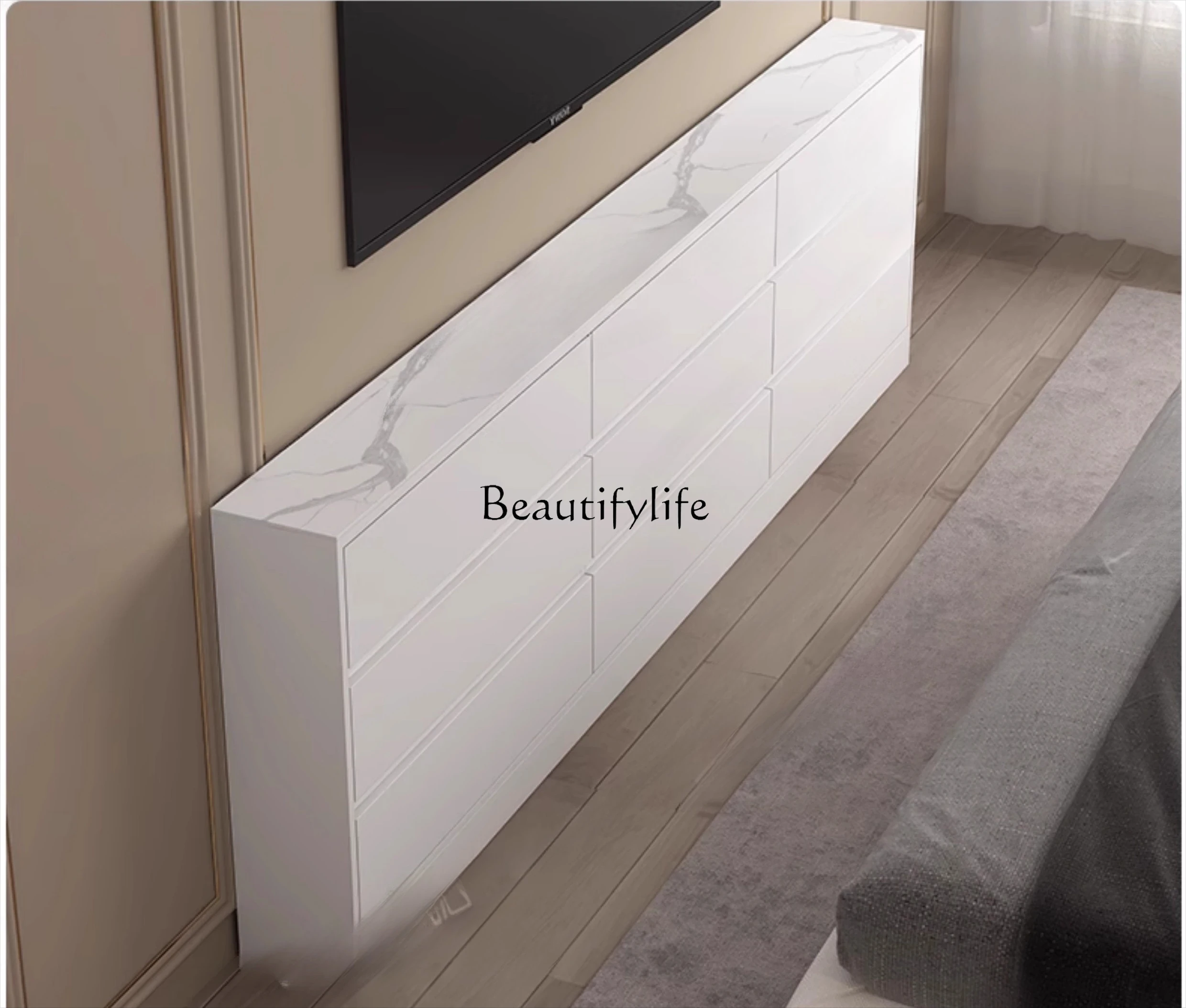 02 Solid wood ultra-thin TV cabinet small apartment bedroom storage storage wall extremely narrow six-bucket bedside cabinet