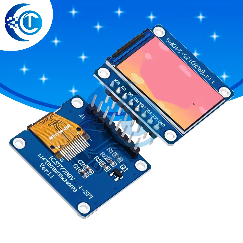 

1pcs New IPS 1.14 inch 3.3V 8PIN SPI HD Full Color TFT Display Screen ST7789 Drive IC 135*240