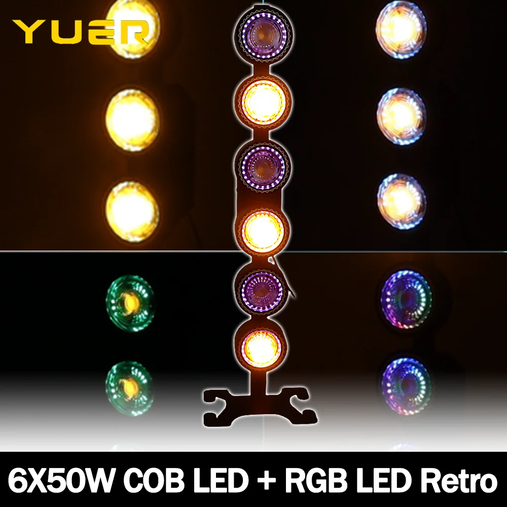 

Yuer 6x50W COB LED + RGB Auxiliary LED Wall wash Retro light effect Backlight DMX512 for DJ disco Wedding party Club Stage Light