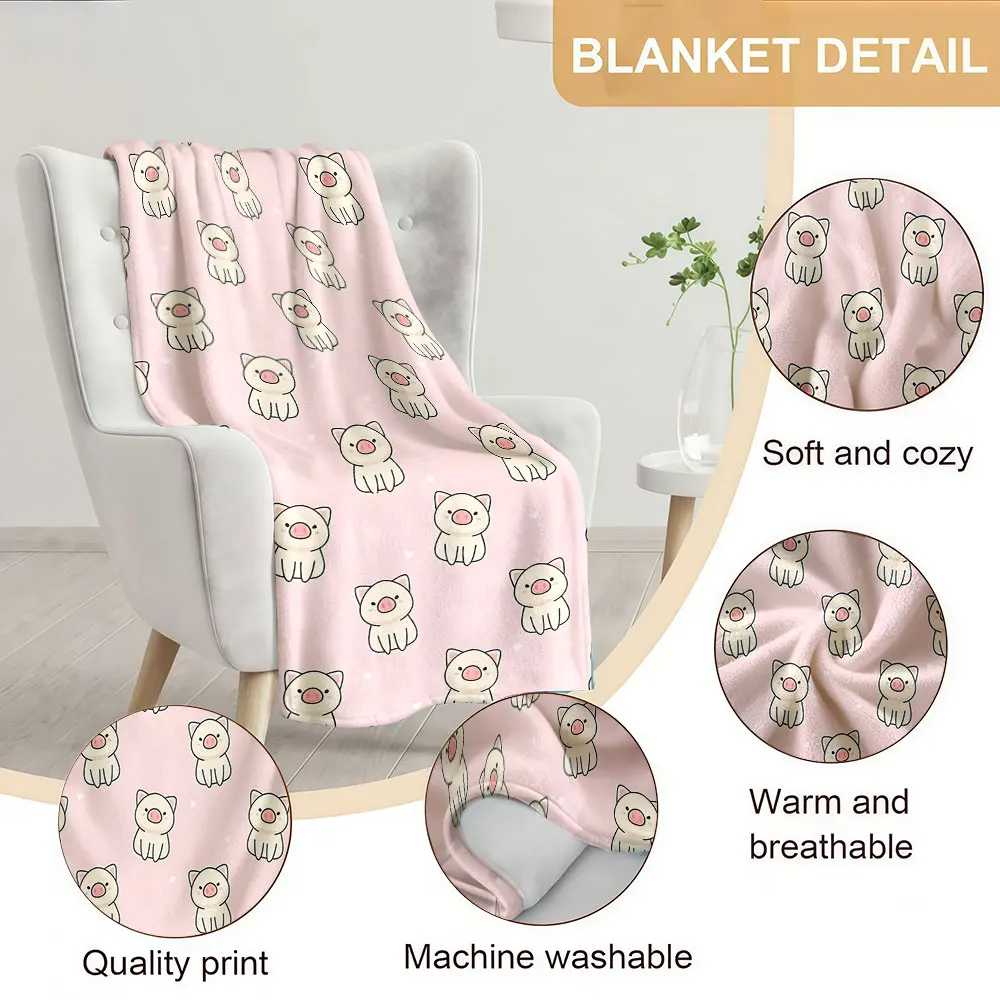 Cute Pink Pig Cartoon Soft Warm Flannel Blanket Lightweight Cozy Christmas Halloween Home Decor Room
