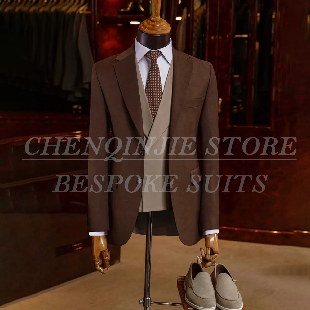 

Slim Fit Men's 3 Piece Suits High Quality Business Male Clothing Chic Single Breasted Notch Lapel Jacket Pants Vest Outfits Sets