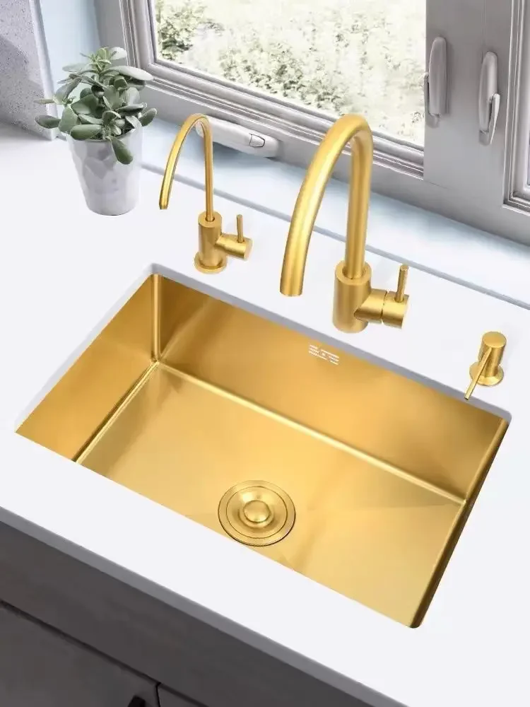 Nano stainless steel 304 sink golden kitchen under counter basin single slot hand thickened