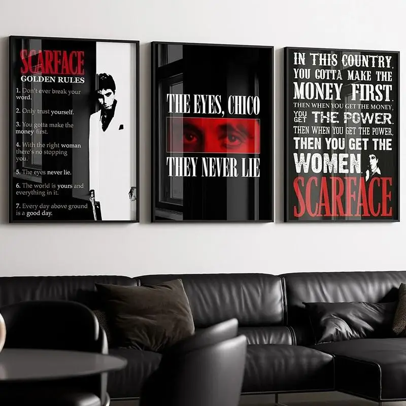 Póster artístico con citas de Scarface Al Pacino, pintura en lienzo, impresiones de pared de película Retro clásica para decoración del hogar y la sala de estar