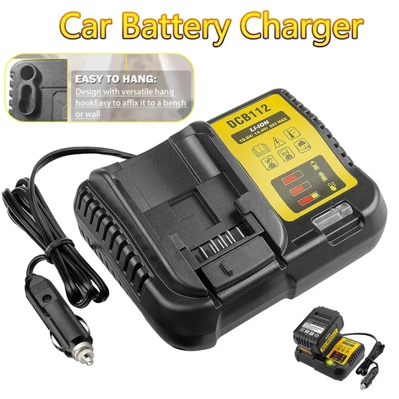 1 PC DCB112 Car Charger for DeWalt 12V/20V Lithium Battery Cigarette Lighter Plugs with LED Indicator Applies to DCB206, DCB120