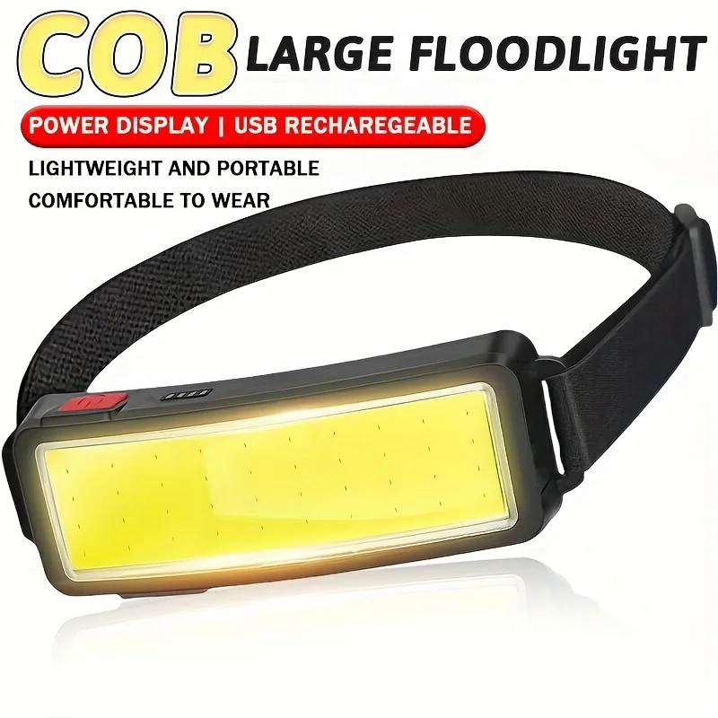USB Rechargeable COB Headlamp, 3 Modes Built-in Battery Head Flashlight, Outdoor LED Head Light for Camping Fishing Emergency