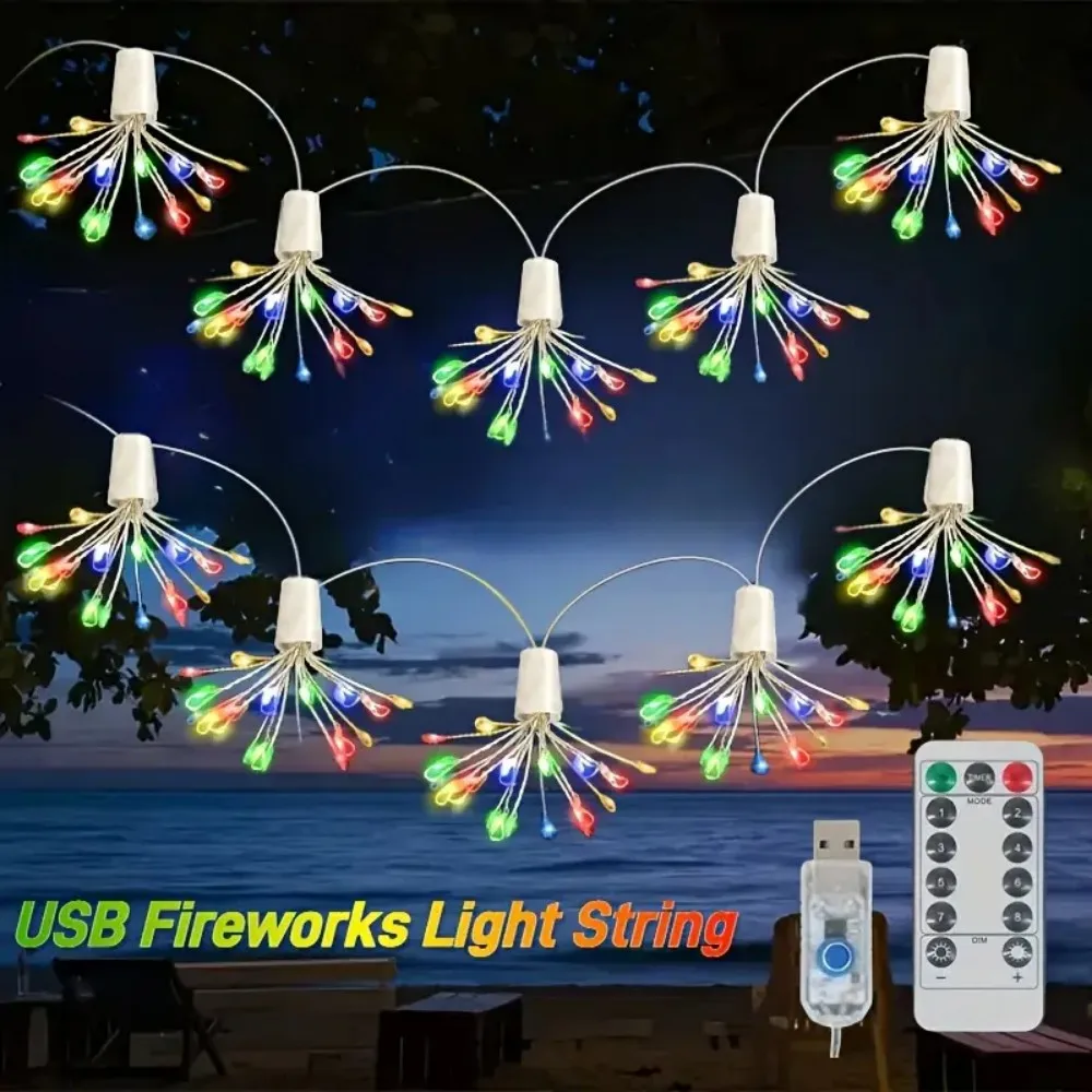 3M100LED USB Fireworks Copper Wire Light String, 8 Lighting Modes, Suitable For Bedroom,Wedding,Holiday Party Decoration Lights