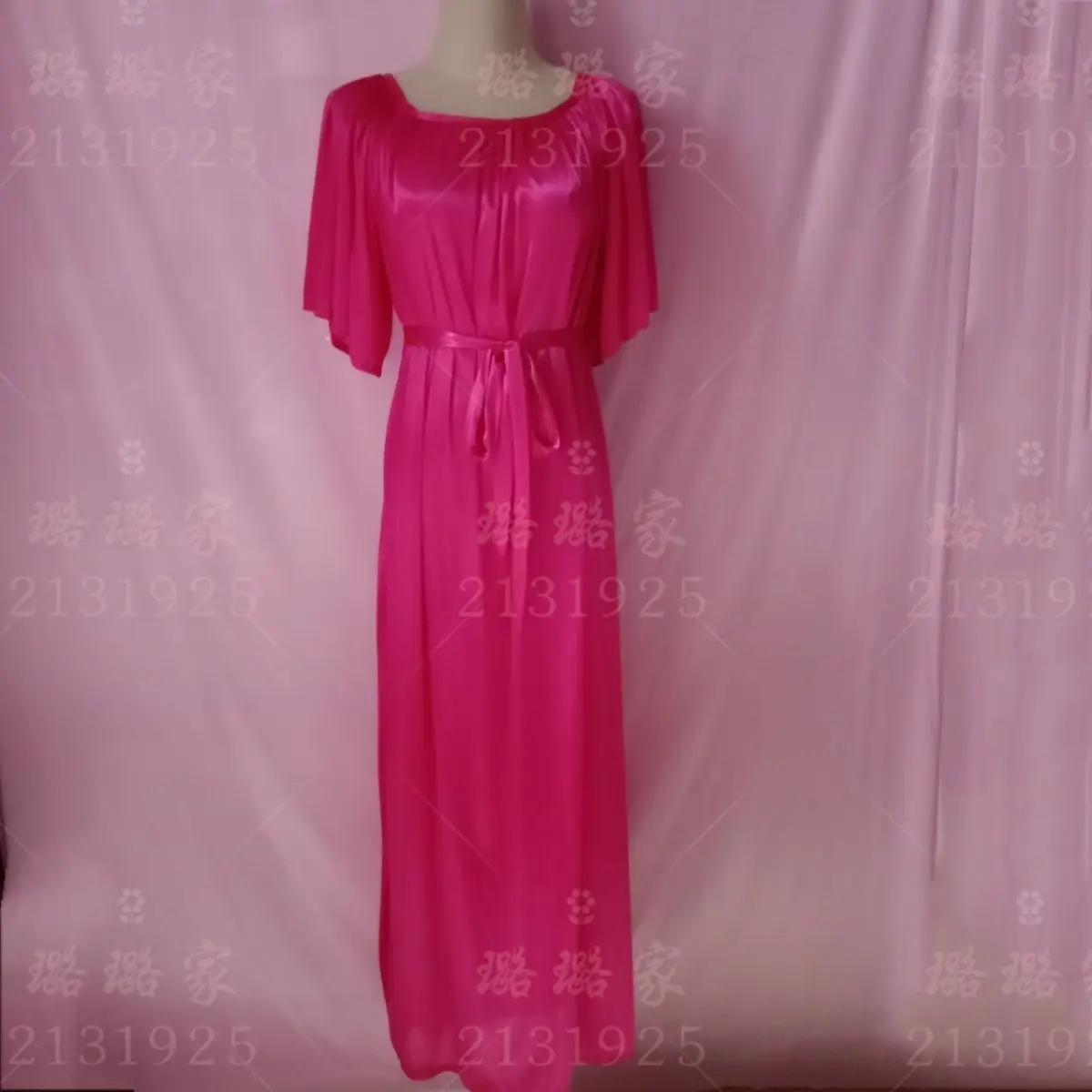 Glossy Sexy Women Satin Maxi Dress Short Sleeve Loose Long Dress Plus Size Sleeping Robe