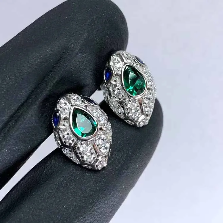 

925 Silver Delicate Snake Head with Blue Eyes Stud Earrings for Female Micro Paved with CZ Stone Classic Animal Earring Jewelry