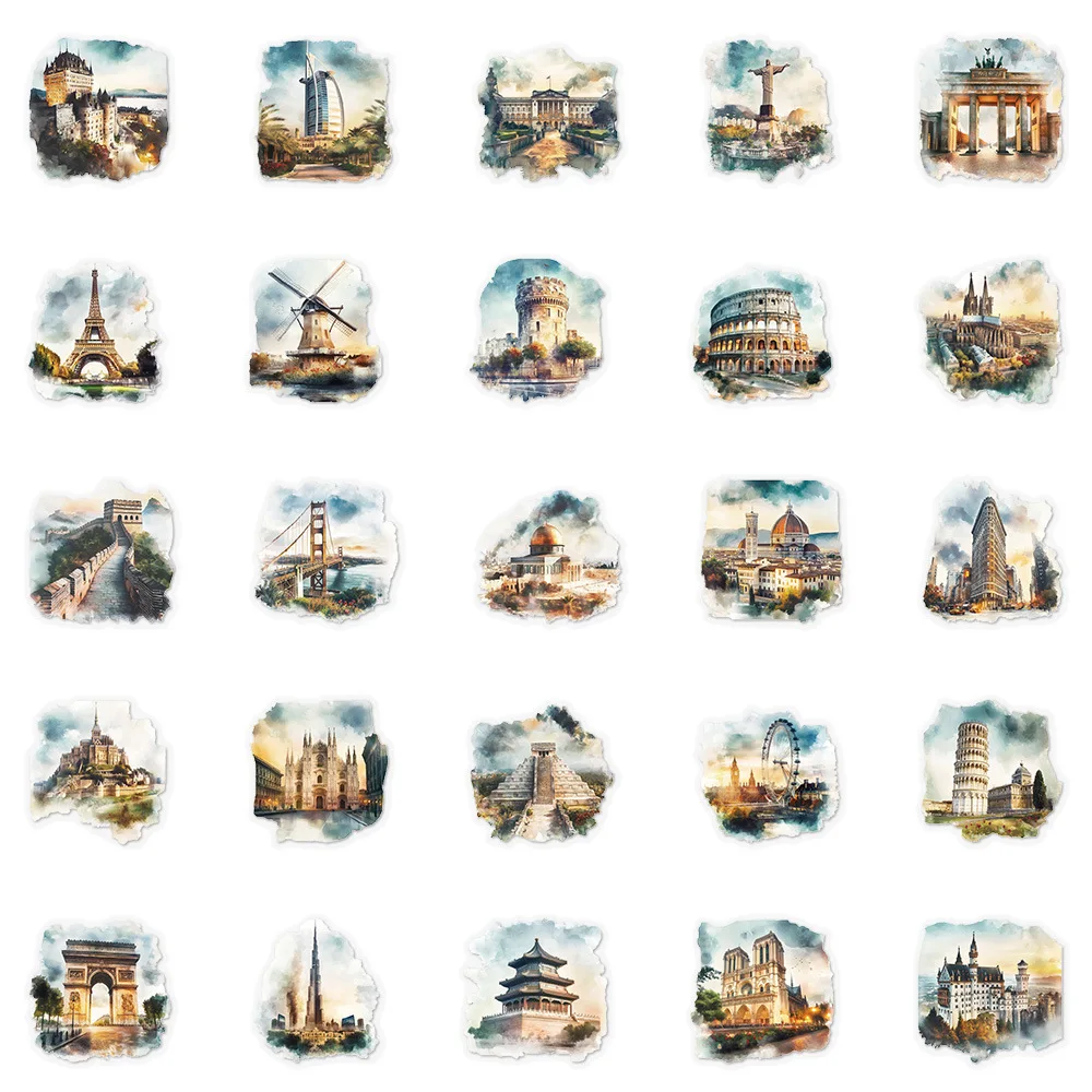 10/30/50PCS World Scenic Architecture Stickers Transparent DIY Kids Toys Travel Decals Laptop Phone Guitar Car Bike Decoration