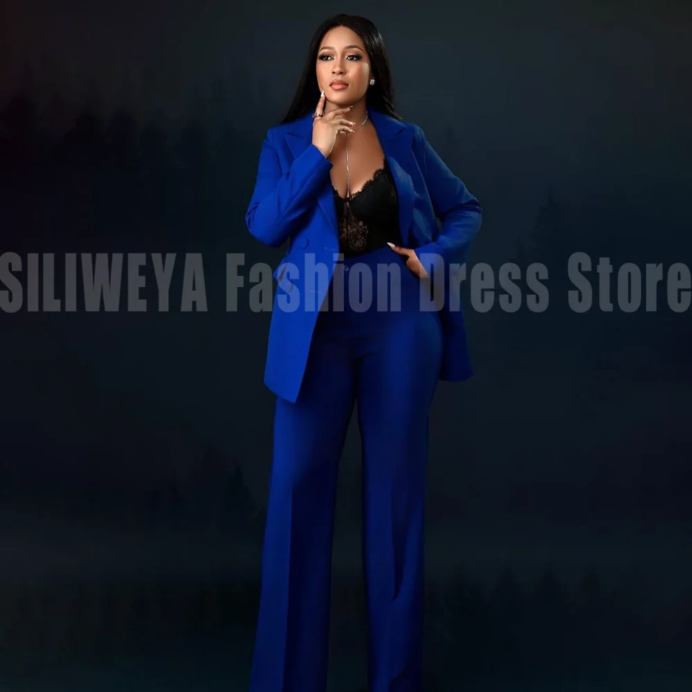 

Роскошный женский костюм королевского синего цвета, комплект из 2-х предметов, куртка и брюки, умный повседневный комплект высокого качества для офиса и леди, комплект Boutique Conjuntos De Mujer