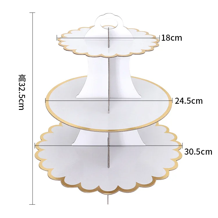 Disposable Multi-Layer Paper Cake Stand round Three-Layer Gold-Stamped Dessert Table Decoration Party Supplies Creative Short...