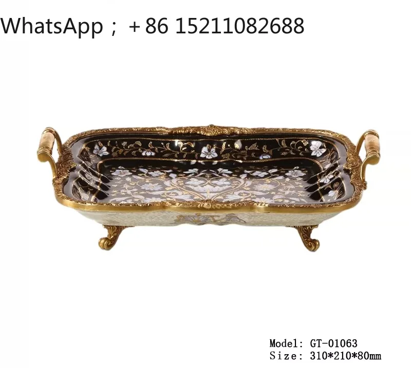 SCY rectangular tray hand-painted ceramic with copper fruit plate home living room decorative fruit storage plate