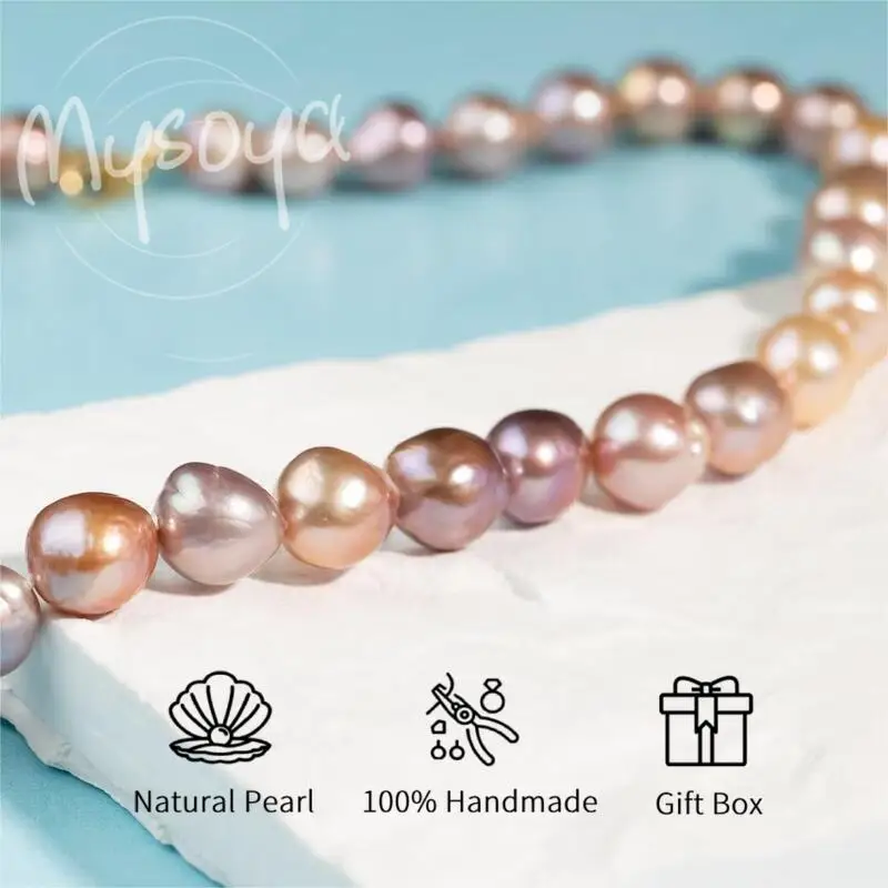 

MYSOYA 10-12 мм фиолетовое розовое жемчужное ожерелье в стиле барокко, натуральное с подарочной коробкой, идеальный подарок на свадьбу, день рождения, Рождество, Новый год