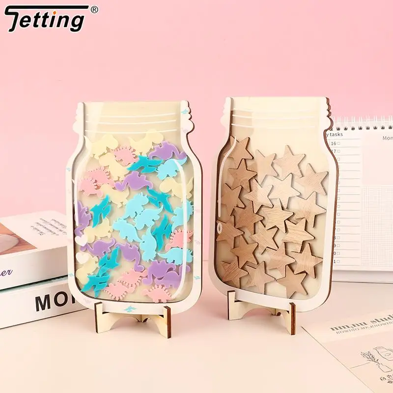 1pc Star Reward Jar Children Reward System Wood Board Colorful Ornament Motivational Reward Jar Incentive Jar Home Bedroom Decor