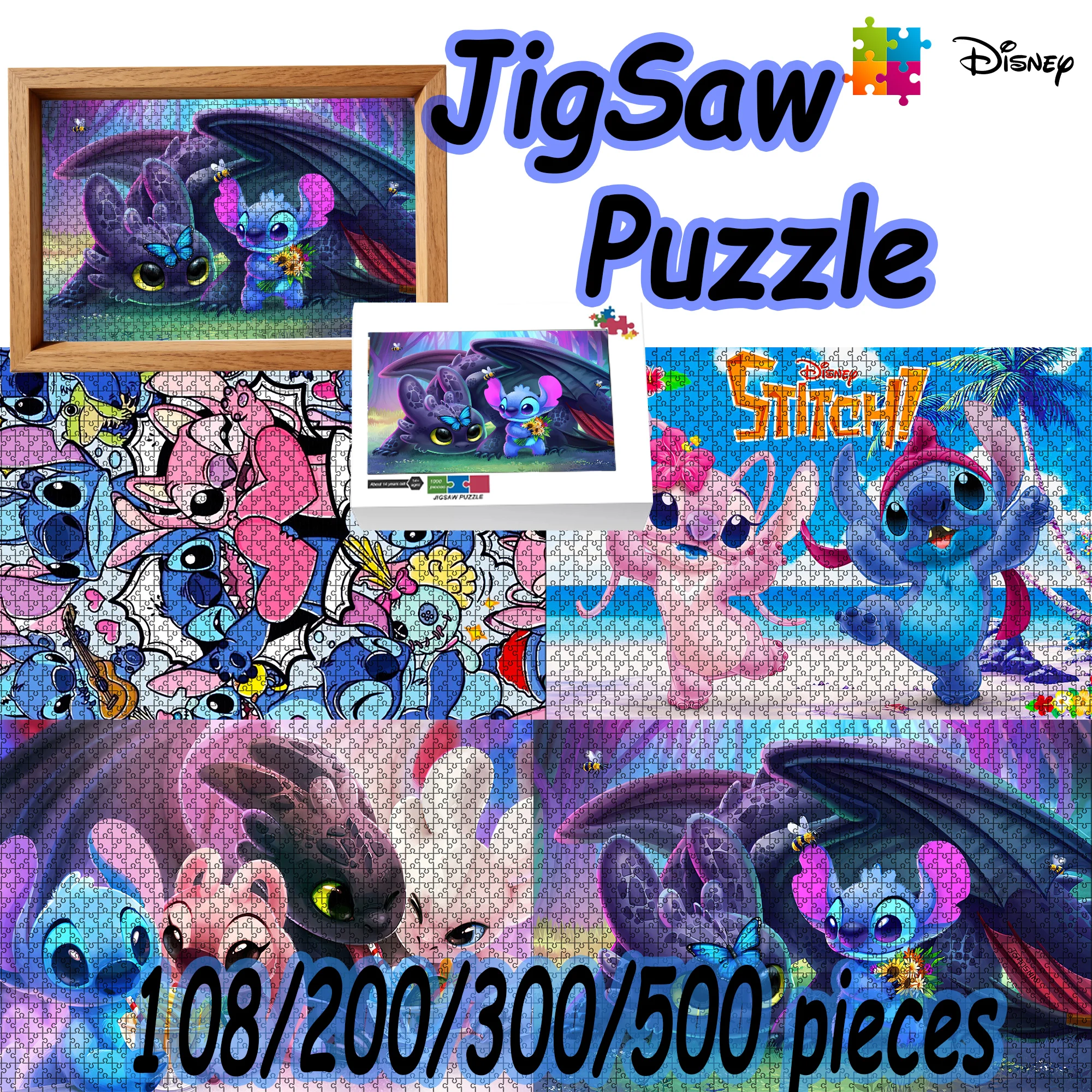 Rompecabezas de punto de Disney, rompecabezas de suelo de madera de 108/200/300/500/1000 piezas, regalo de alta calidad, juego de fiesta divertido