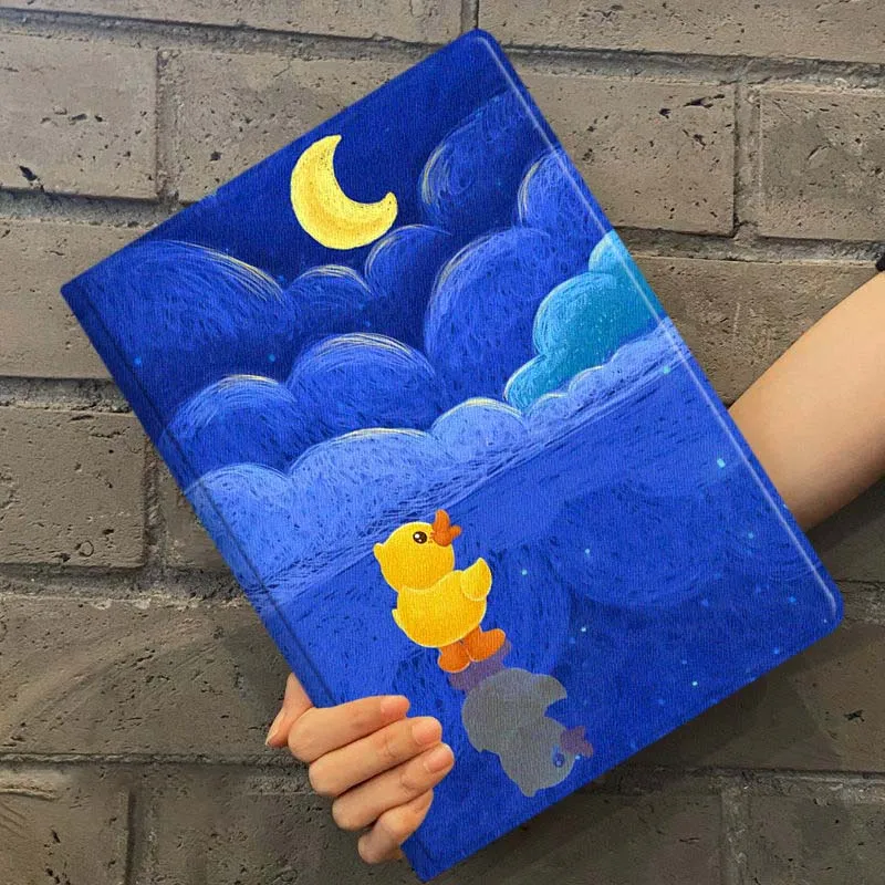 Pato amarelo lua reflexão água para ipad pro air 5 4 3 13 11 8 7 6 5 10th 7th 6th 10.5 12.9 10.9 tablet caso