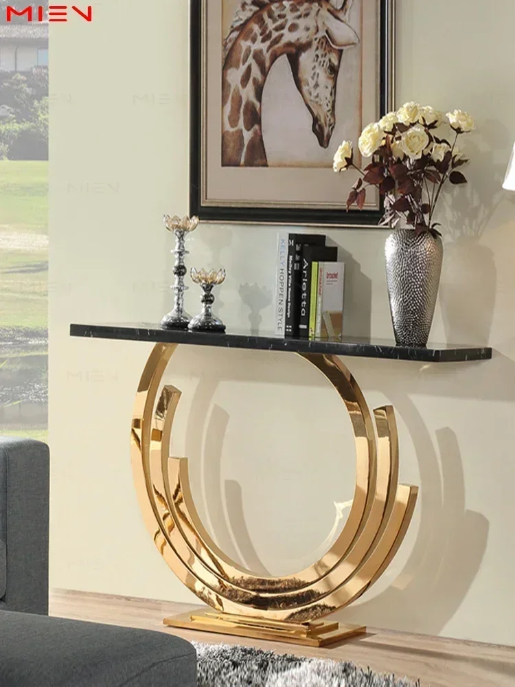 Ring ring stainless steel porch table top natural black and white marble circle door table hall case