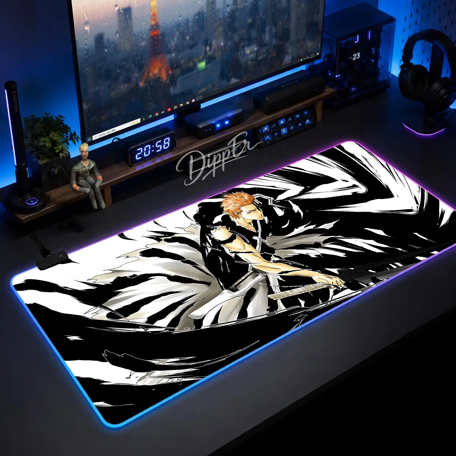 Bleach Mouse Pad Large Size LED Glowing Table Pad XXL Gaming Non-slip Rubber Mat With Backlight