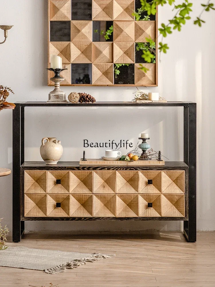 

LLRetro door entrance cabinet, living room aisle household solid wood creative American side cabinet