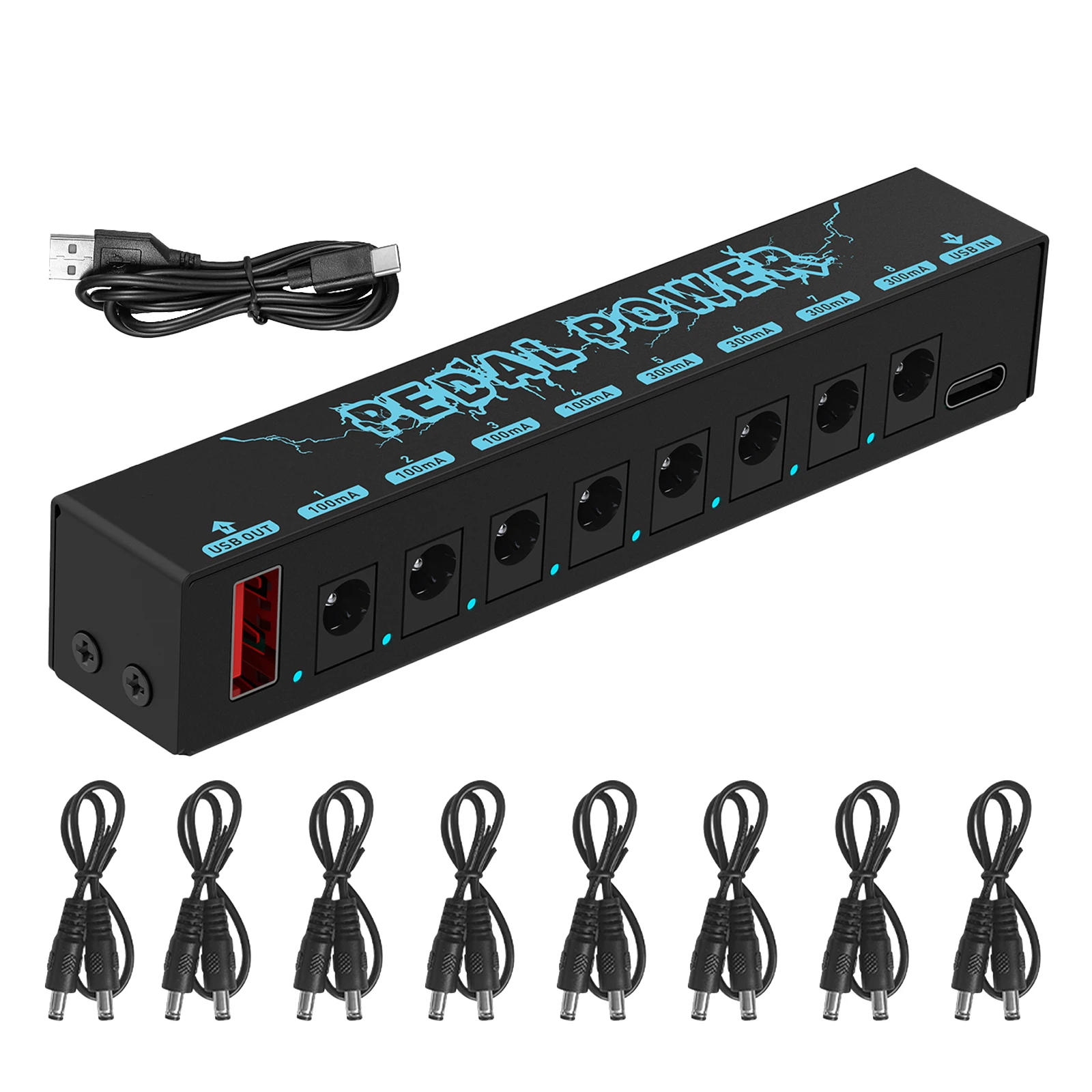 Guitar Pedals Power Supply 5V/2.1A with 8 Outputs Portable Durable Pedalboard Power Supply with USB Port Guitars Power Supply