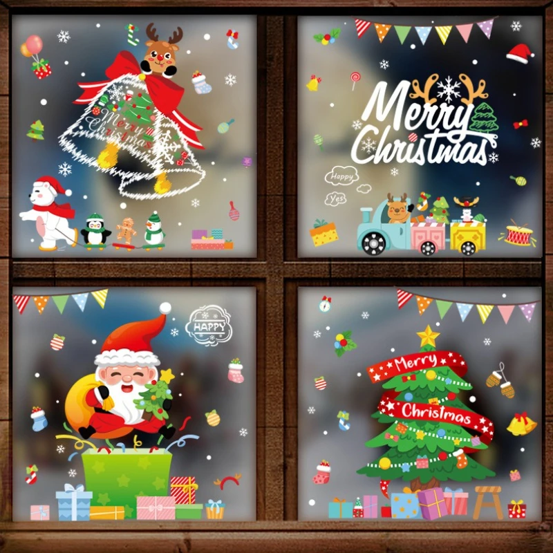 Christmas Window Stickers Santa Claus Snowflake DIY Wall Decal 2026 Christmas Decorations For Home New Year Ornaments Gift 2026