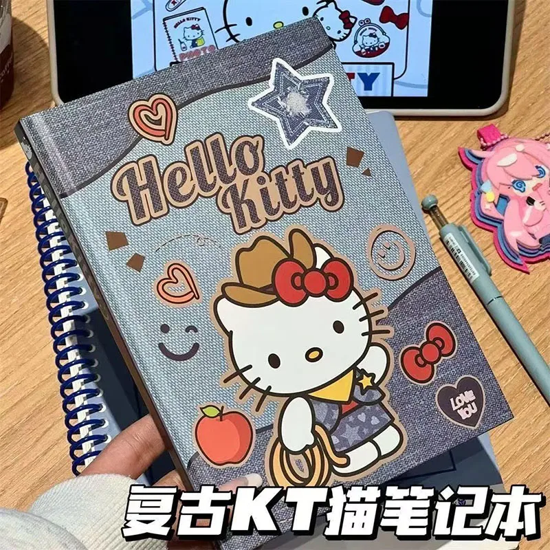

Sanrio A5 Hardshell Notebook Color Page Book Retro Hello Kitty Cowboy Cute Cartoon Diary Book Suitable for Student Gifts