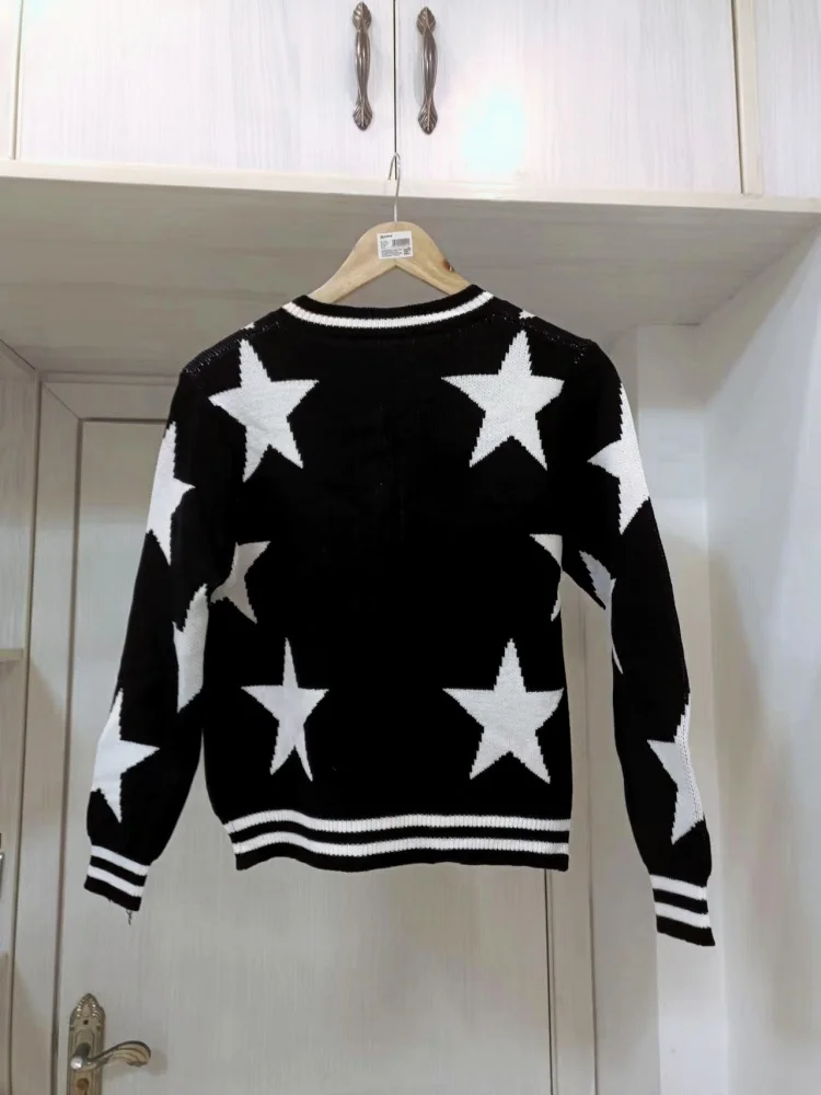 Spring and Autumn Knitted Women\'s Sweater Cardigan Luxury Brand Designer Y2K Star Jacquard Gold Button French Sandros Sweater