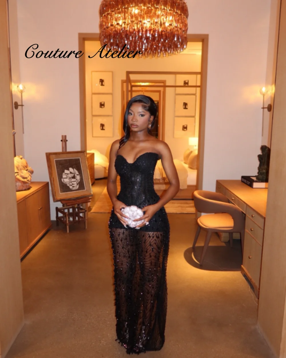 Aso Ebi Style Luxury Black Stones Evening Dresses Illusion Prom Gowns Elegant Evening Dress Wedding Party Mermaid Customized