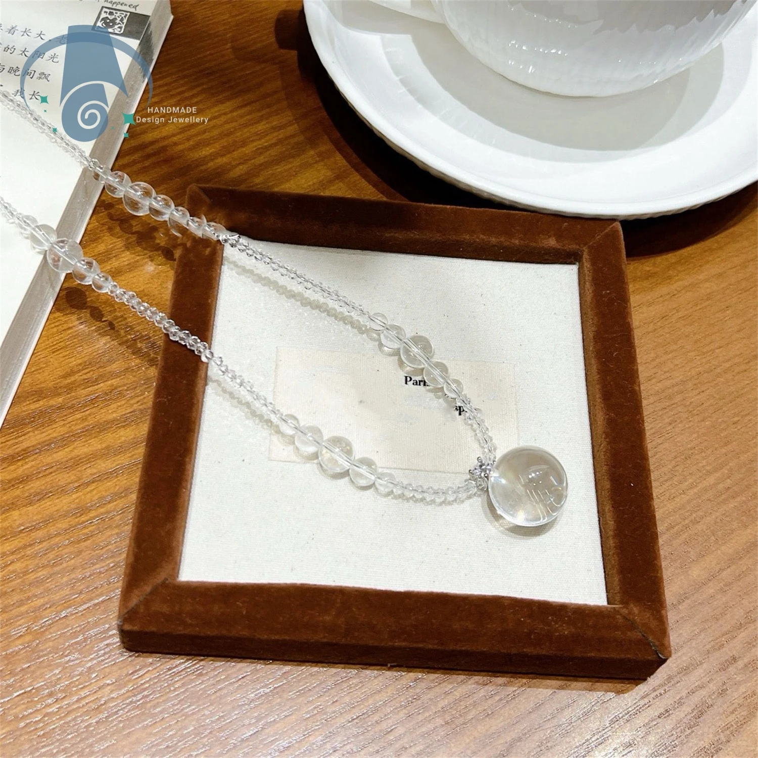 Natural White Crystal Bubble Bead White Ball Necklace Antique Crystal Ball Necklace Women's Sweater Chain Versatile Design