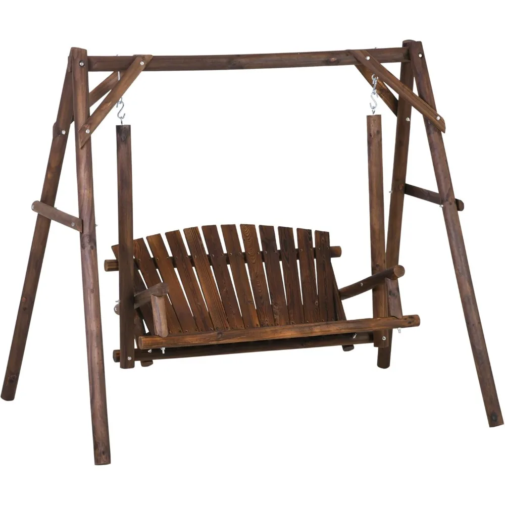 

2-местные качели для крыльца с подставкой, деревянная скамейка-качалка для патио, для сада