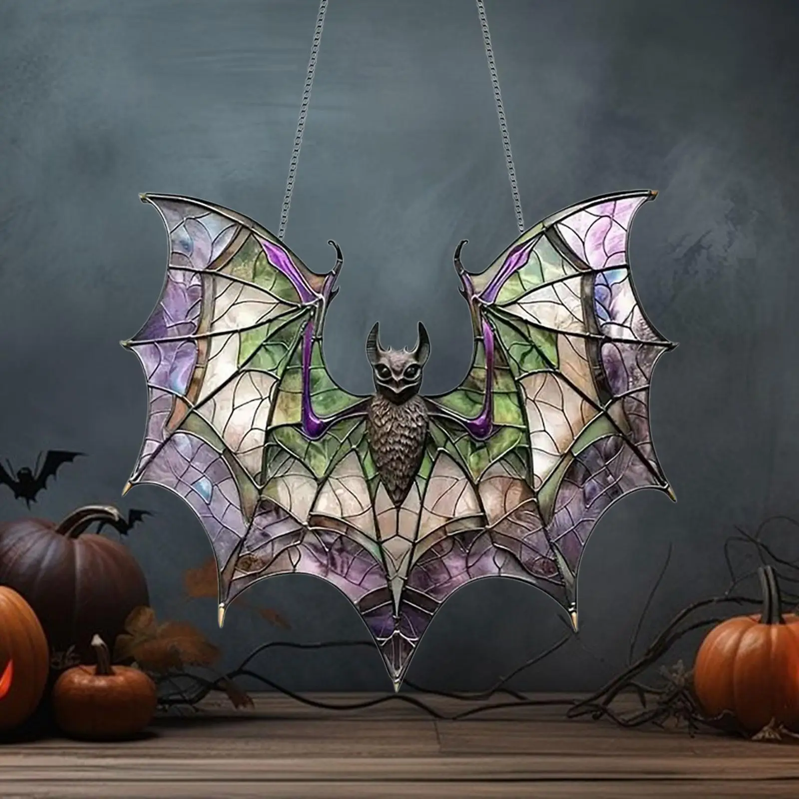 Bat Suncatcher Bat Stained Glass Window Hanging Decorative Art Versatile Theme Party Decor Glass Ornament for Cafe Window