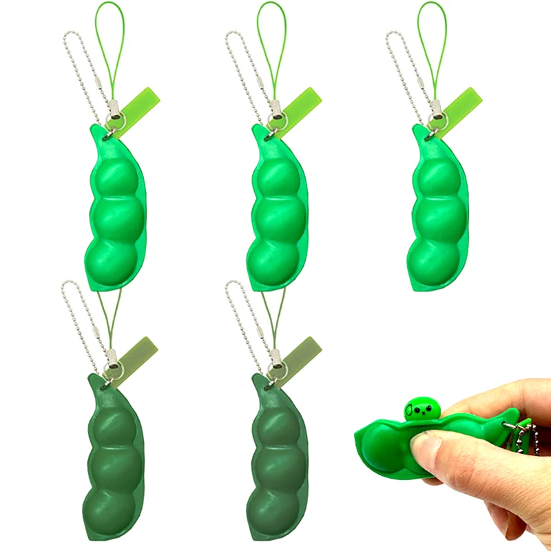 Creative Decompression Keychain Pea Pod Keyring Unlimited Squeeze Edamame Toy For Kids Adults Stress-relieving Venting Toys