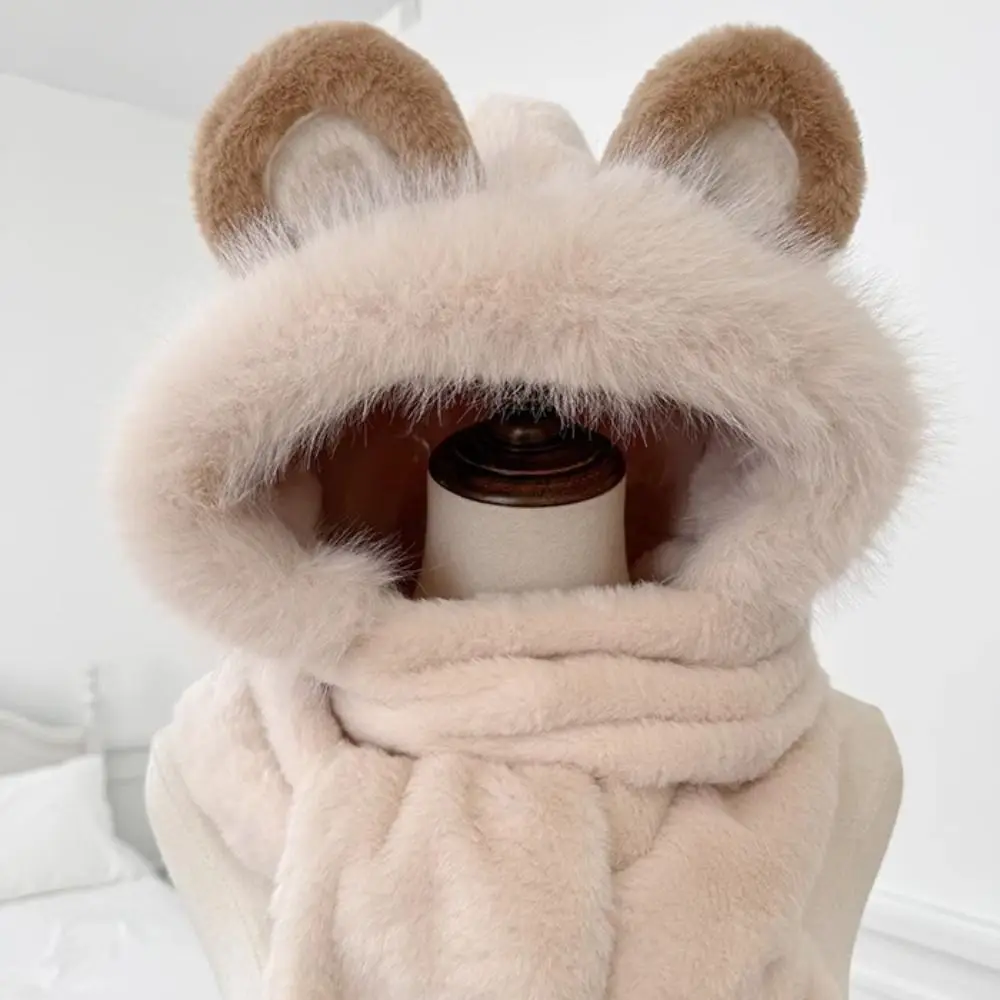 Collo caldo Orecchie da orso carino Cappello di peluche Cartone animato Ricamo Arco Sciarpa Cappello Guanto per le donne Paraorecchie Casual Sciarpa pelosa Cap Set Ragazza
