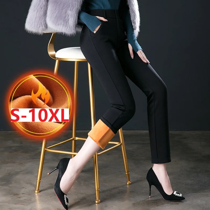 レディースカジュアルレギンス弾性ハイウエストワークパンツファットマンズボン通勤ドレスズボンストレートパンツ 10XL XT1534