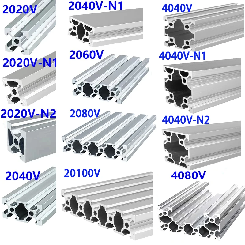 

1PC 2020 2020N2 2040V 2060 2080 20100 4040 4040N2 4080 V-Slot Aluminum Profile Anodized Silver Extruded Aluminum 3D Printer Rail