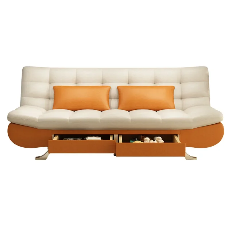 Dual-use modern simple small apartment sofa,  multi-functional foldable storage solid wood sofa bed
