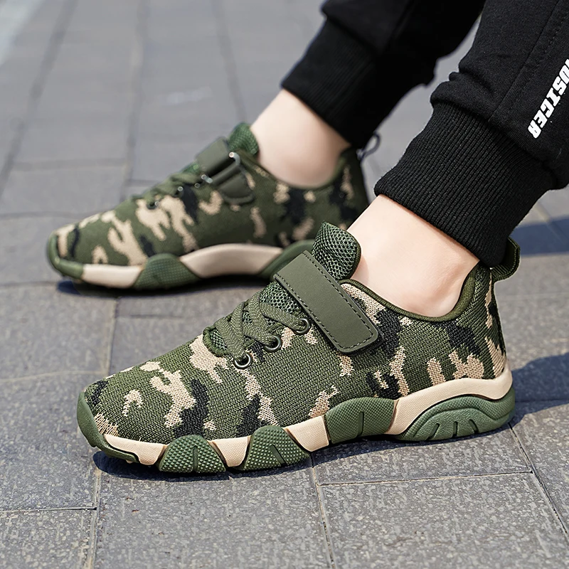 Autumn Knit Boy Sneaker Children Shoes Fashion Camouflage Green Outdoor Non-slip Running Sports Tenis Boy Shoes 4 To 12 Years