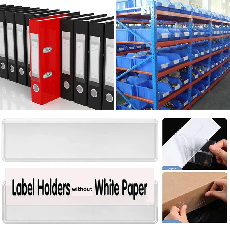 48PCS Adhesive Label Bag Identification Cards Holder Adhesive Shelf Tag Pocket Label Holder Classification Warehouse Storage