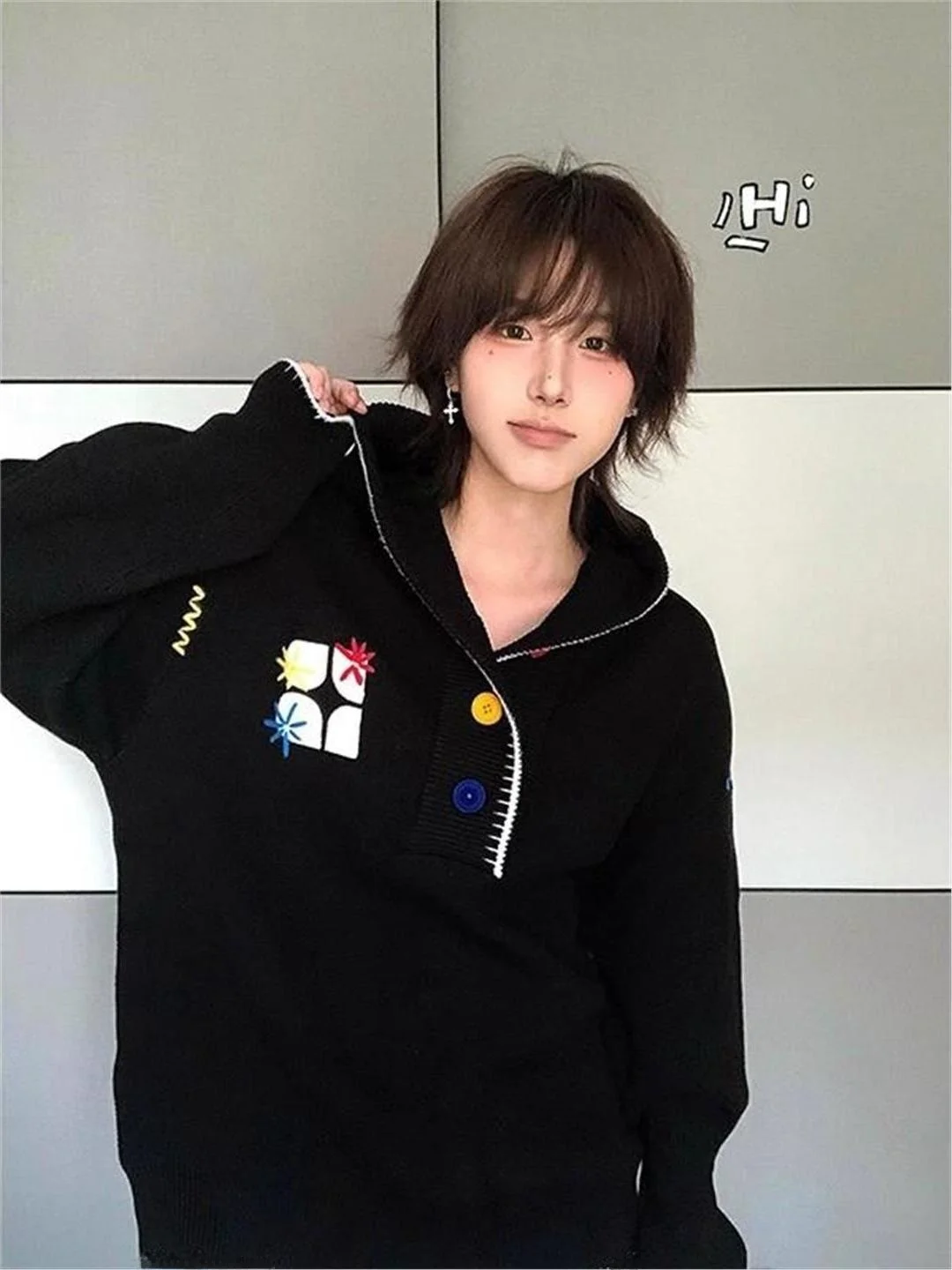 

American Sle Retro Hoodie Knitwear Loose Fit Men's Women's Autumn Winter Casual Faion V-Ne Long Sve Thermal Coat