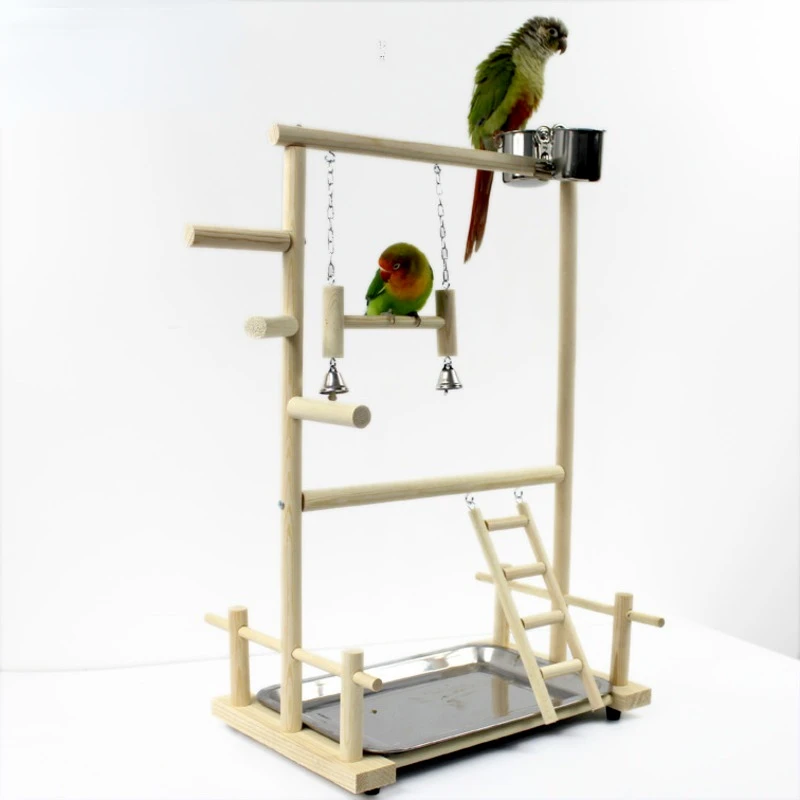 Wooden Parrot Play Stands, Bird Swing Tray Cup Toys, 53x23x36cm Hanging Ladder Bridge for Park Style Climbing  Cage